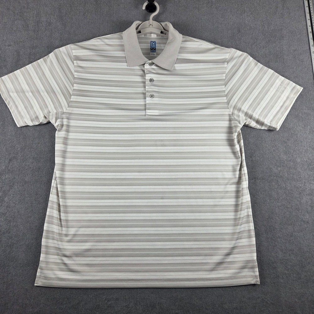 PGA Tour Airflux Mens XL Tan White Striped‎ Short Sleeve Golf Polo Shirt